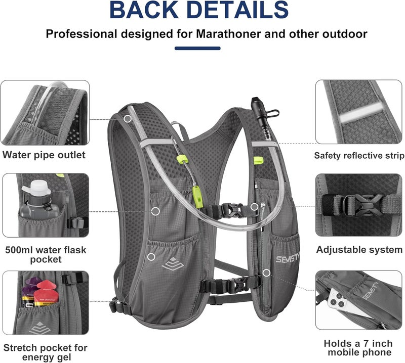 SEMSTY Running Hydration Vest 5L,Running Vest Pack with 1.5L Water Bladder,Lightweight Water Backpack for Hiking Running Cycling - Image 3